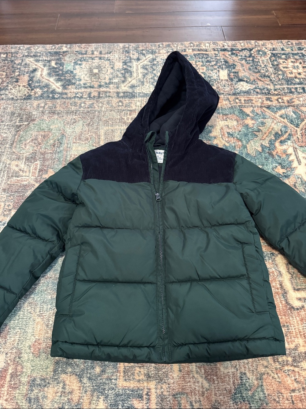Old Navy Green and Black Hooded Puffer Jacket